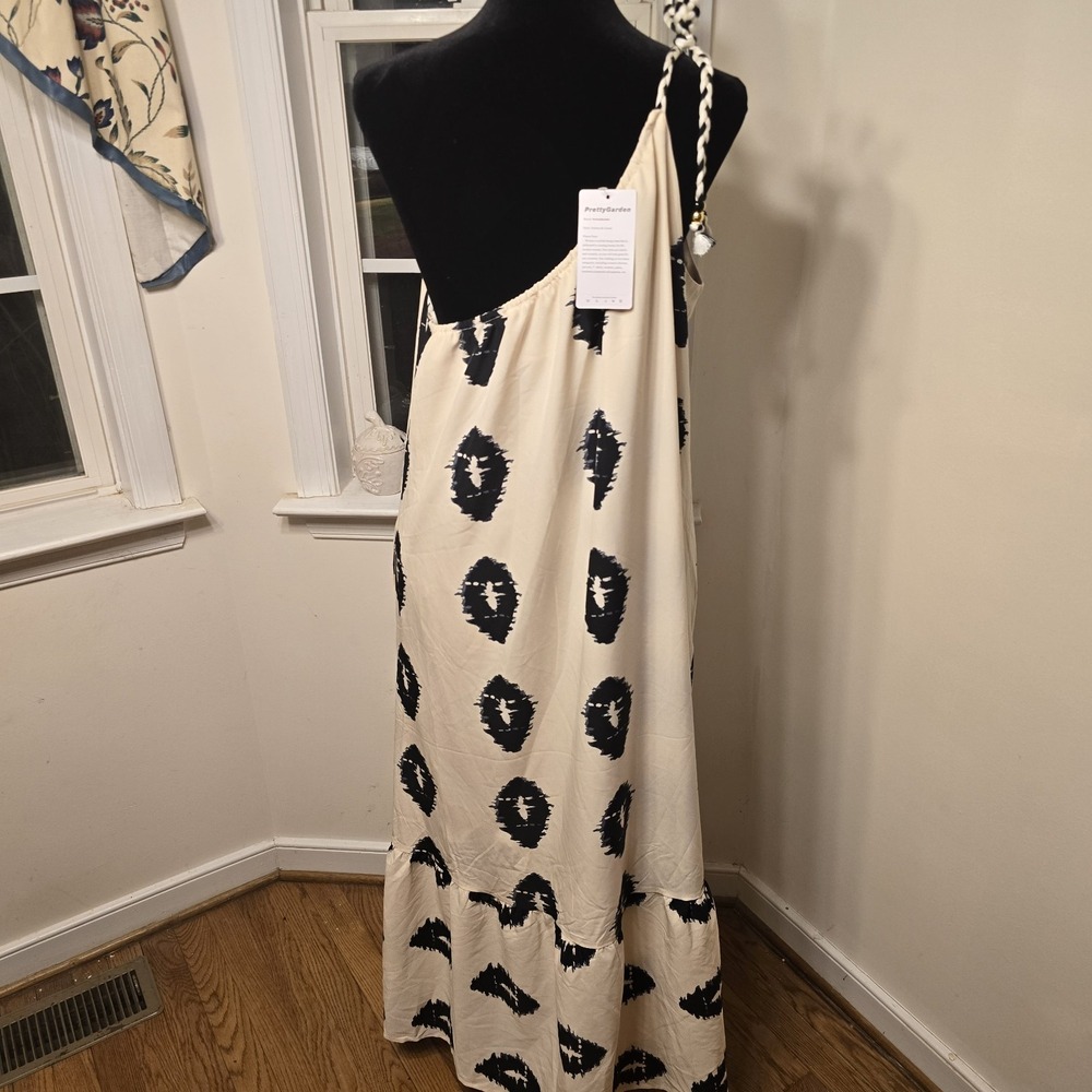 PRETTYGARDEN Summer One Shoulder Maxi Dress Printed Flowy Boho Long Size L NWT - Picture 5 of 6